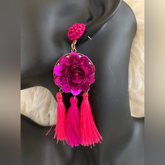 Dangling Tassel Pink & Fusia Earrings - Picture 2 of 9